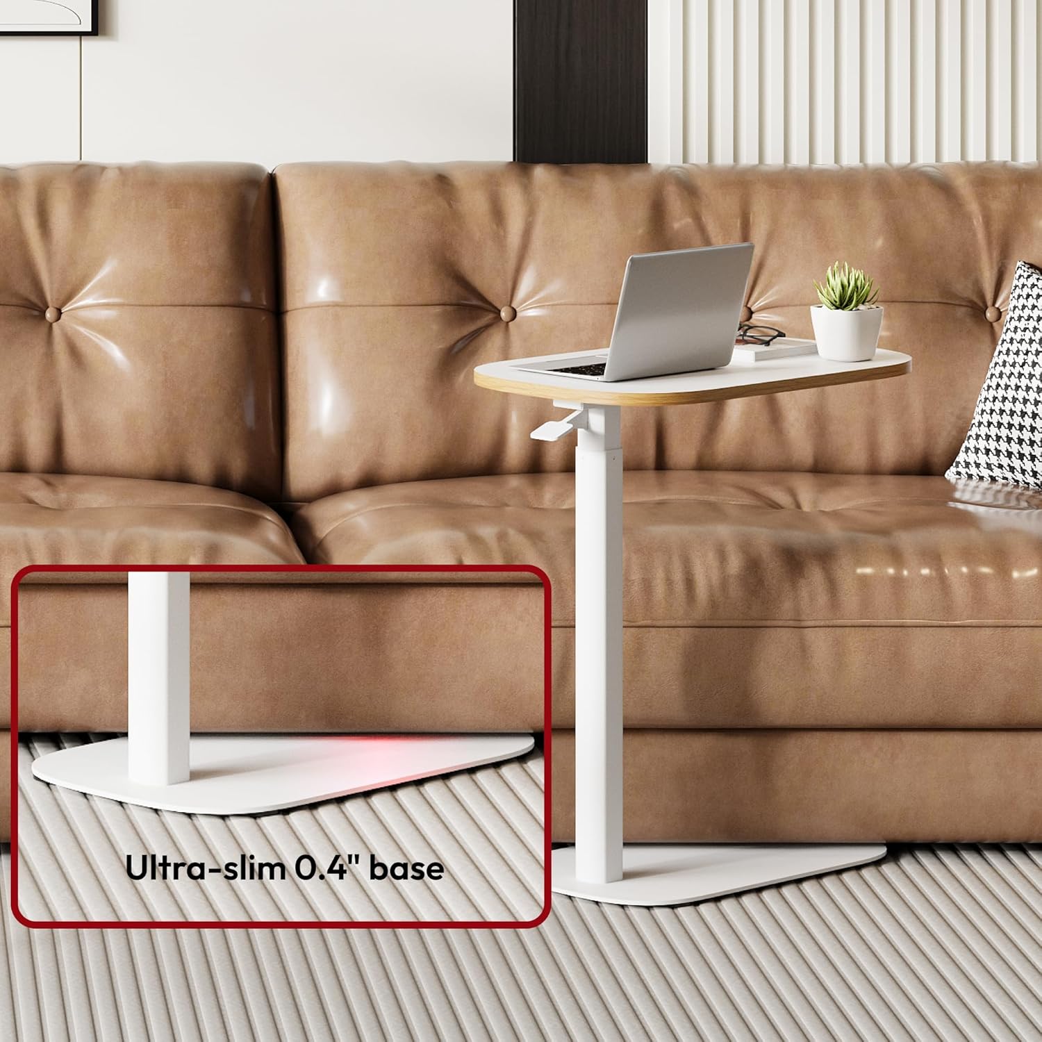 SANODESK Small Standing Desk Pneumatic Height Adjustable Small Sit Stand Desk Laptop Desk Overbed Table Computer Cart for Home Office Computer Workstations(23.6" W x 13.8" D,White+Maple Band)