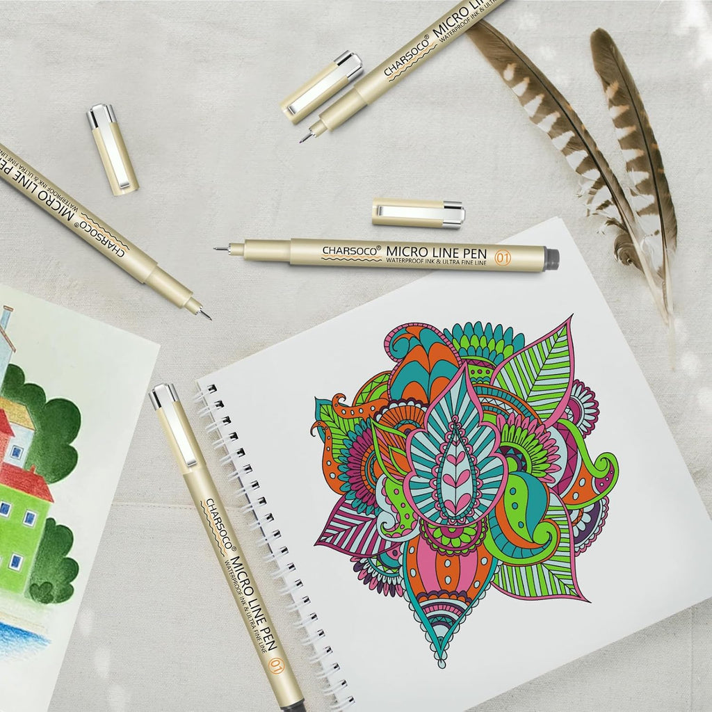 01 Micro Pen, 12 Colors Fine Point Pen, 0.25mm Fineliner Ink Pens for Artist Illustration, Waterproof Archival Ink, Sketching, Anime, Manga, Technical Drawing and Scrapbooking