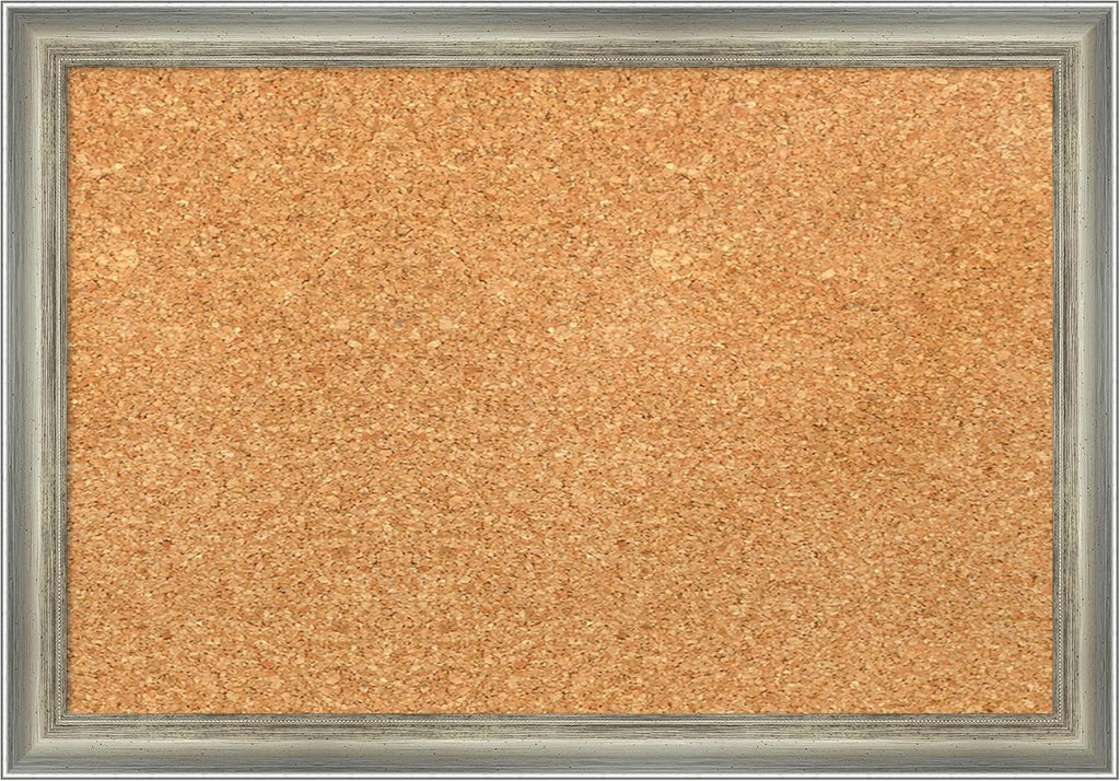 Amanti Art Natural Cork Board for Wall, 14x20 Vision Board with Silver Wood Frame, Small Corkboard Office Decor for Home Organization, Casual Corkboard Pinboard to Display Items for Home Organization