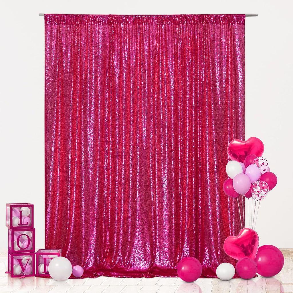 Eternal Beauty Hot Pink Sequin Backdrop, 5x7 Ft Glitter Background Curtains for Shimmer Photography Party Wedding Birthday Back Drop Decor