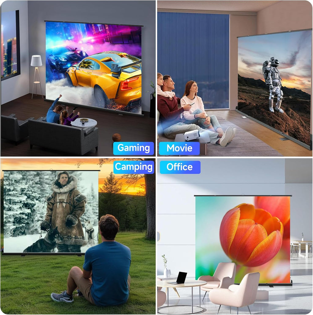 Portable ALR Manual Pull Up Projector Screen,100 in Outdoor Projector Screen 178°Viewing Angle Portable Movie Screen 3D/4K HD 16: 9 Wrinkle-Free Design for Movie Home Theater Backyard Night