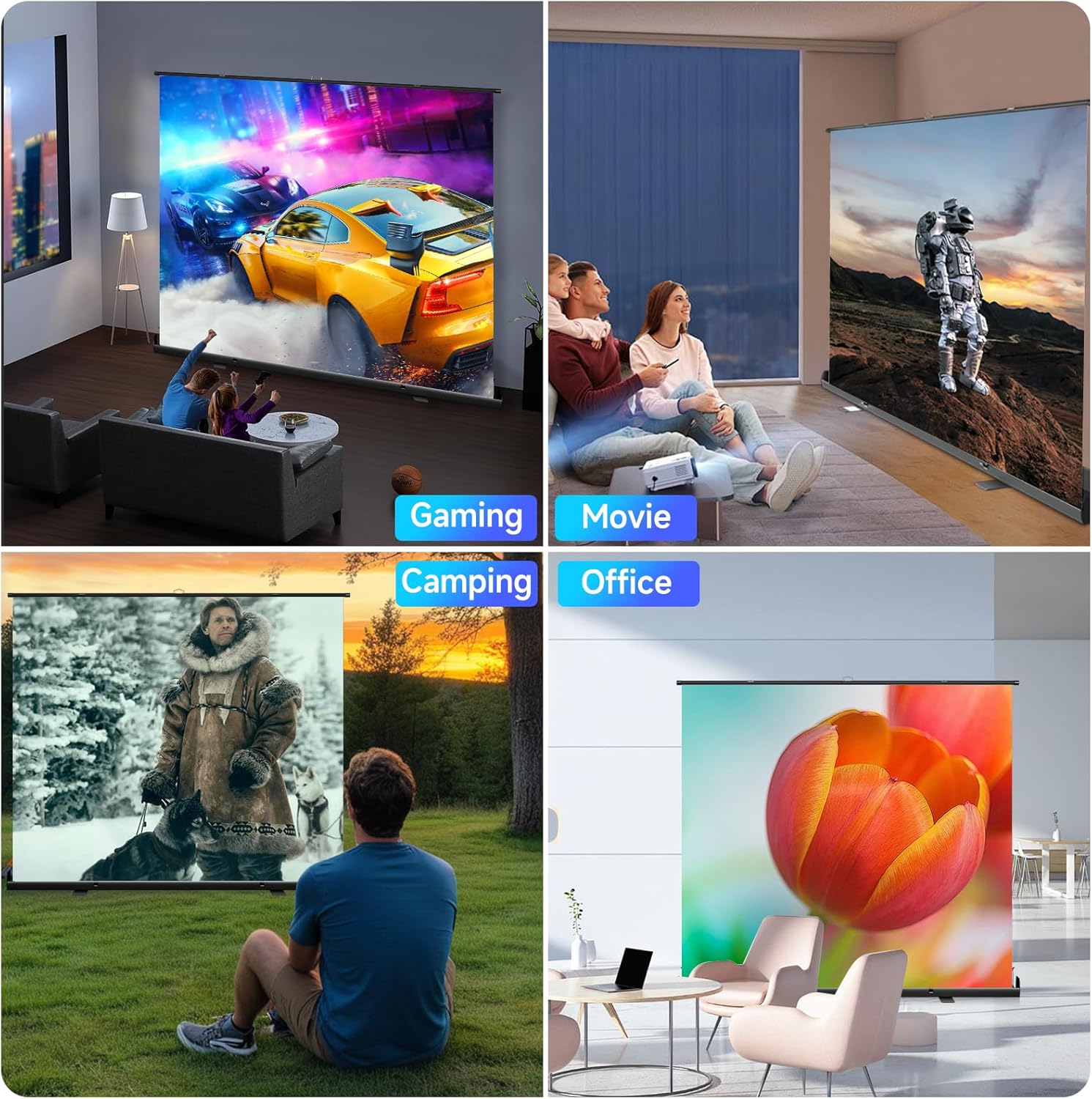 Portable ALR Manual Pull Up Projector Screen,100 in Outdoor Projector Screen 178°Viewing Angle Portable Movie Screen 3D/4K HD 16: 9 Wrinkle-Free Design for Movie Home Theater Backyard Night