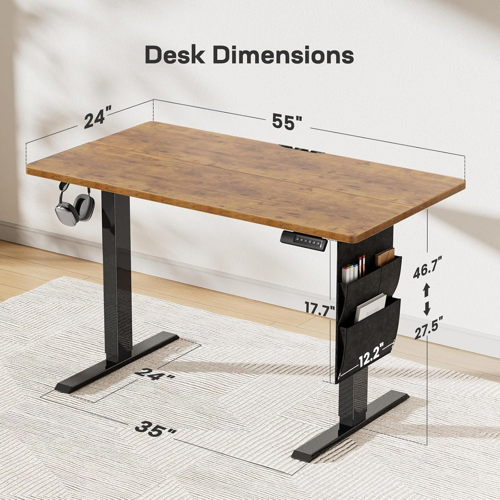 Marsail Standing Desk 55"x24" Adjustable Height Electric Standing Desk with Storage Bag for Study Writing Work 4 Memory Preset with Headphone Hook