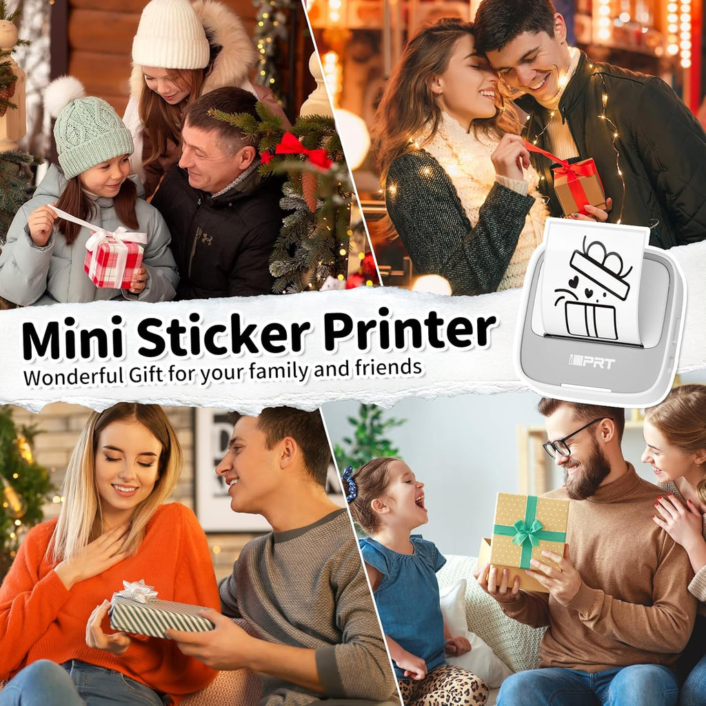 iDPRT Mini Sticker Maker Portable Printer with 1 Roll Sticker Paper - Bluetooth Inkless Printers for Study Notes, Pictures, DIY, Label, iOS & Android Free App with Multiple Templates, Grey