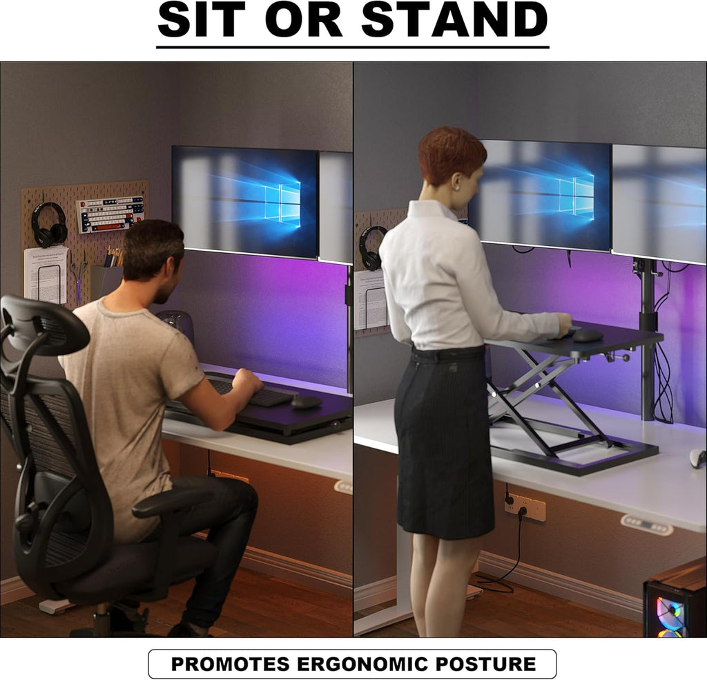Decoholic Black Small Single 32 inch Scissors Lift Keyboard and Mouse Riser ,Height Adjustable Standing Desk Converter,for Ergonomic Sit Stand Workstations (32 inch)