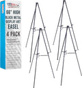 U.S. Art Supply 66" High Black Metal Display Art Easel (4 Pack) - Large Adjustable Height Portable Easel Stand, Sign Display, Holds 25 lbs - Floor & Tabletop Easels, Sign Stand