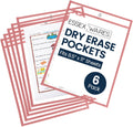 Essex Wares - 6 Pack, Peach, Durable Water-Resistant Dry Erase Pocket Document Protectors, 10" Wide x 13.5" Tall - Dry Erase Clear Plastic Sleeves - Reusable & Easy Erase Plastic Invoice Holders