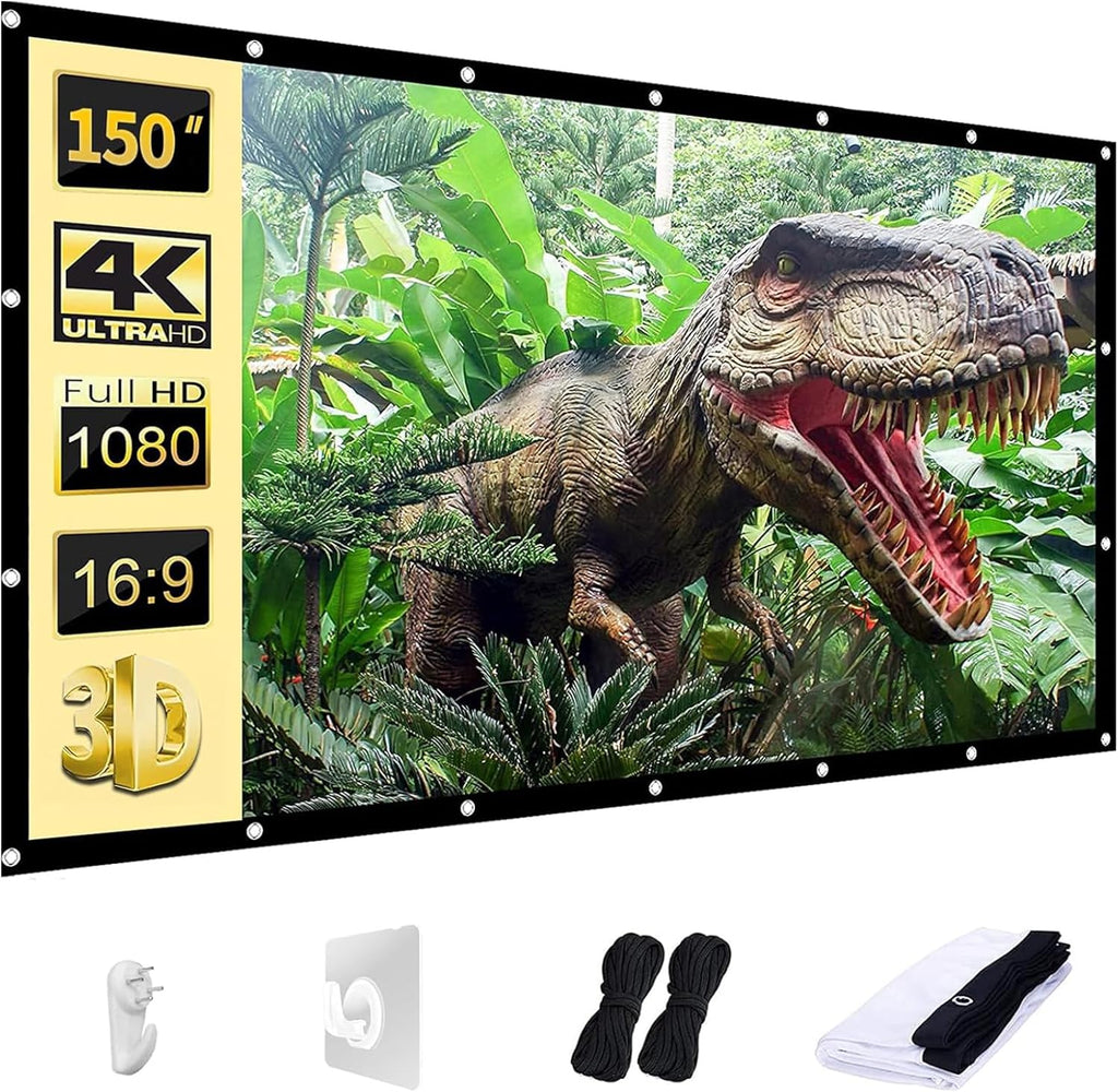 AAJK Outdoor Projector Screen 150 inch, Washable Projector Screen 16:9 Foldable Anti-Crease Portable Projector Movies Screen for Home Theater Outdoor Indoor Support Double Sided Projection