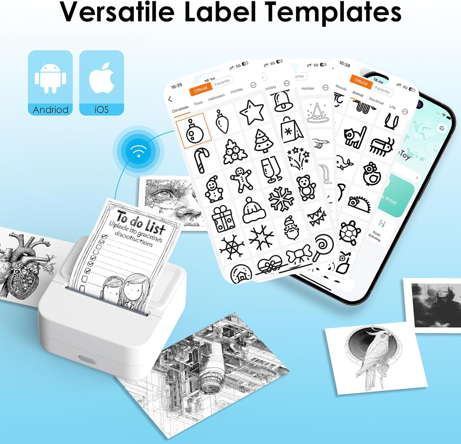 Bluetooth Sticker Printer with 1 Roll of Sticker Paper, Y2C Mini Sticker Maker Machine, Pocket Thermal Label Maker Machine with Tape for DIY, Notes, Label – Ideal Gift for Kids&Student, White