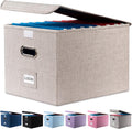 PRANDOM File Organizer Box - Set of 1 Collapsible Decorative Linen Filing Storage Hanging File Folders with Lids Office Cabinet Letter Size Light Grey (15x12.2x10.75 inch)