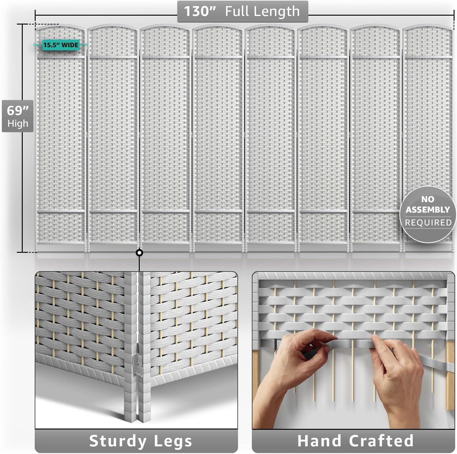 Sorbus 8 Panel Room Divider 6 ft. Tall - Privacy Screen, Extra Wide Double Hinged Panels, Mesh Hand-Woven Design, Partition Room Dividers and Folding Privacy Screens, Wall Divider for Room Separation