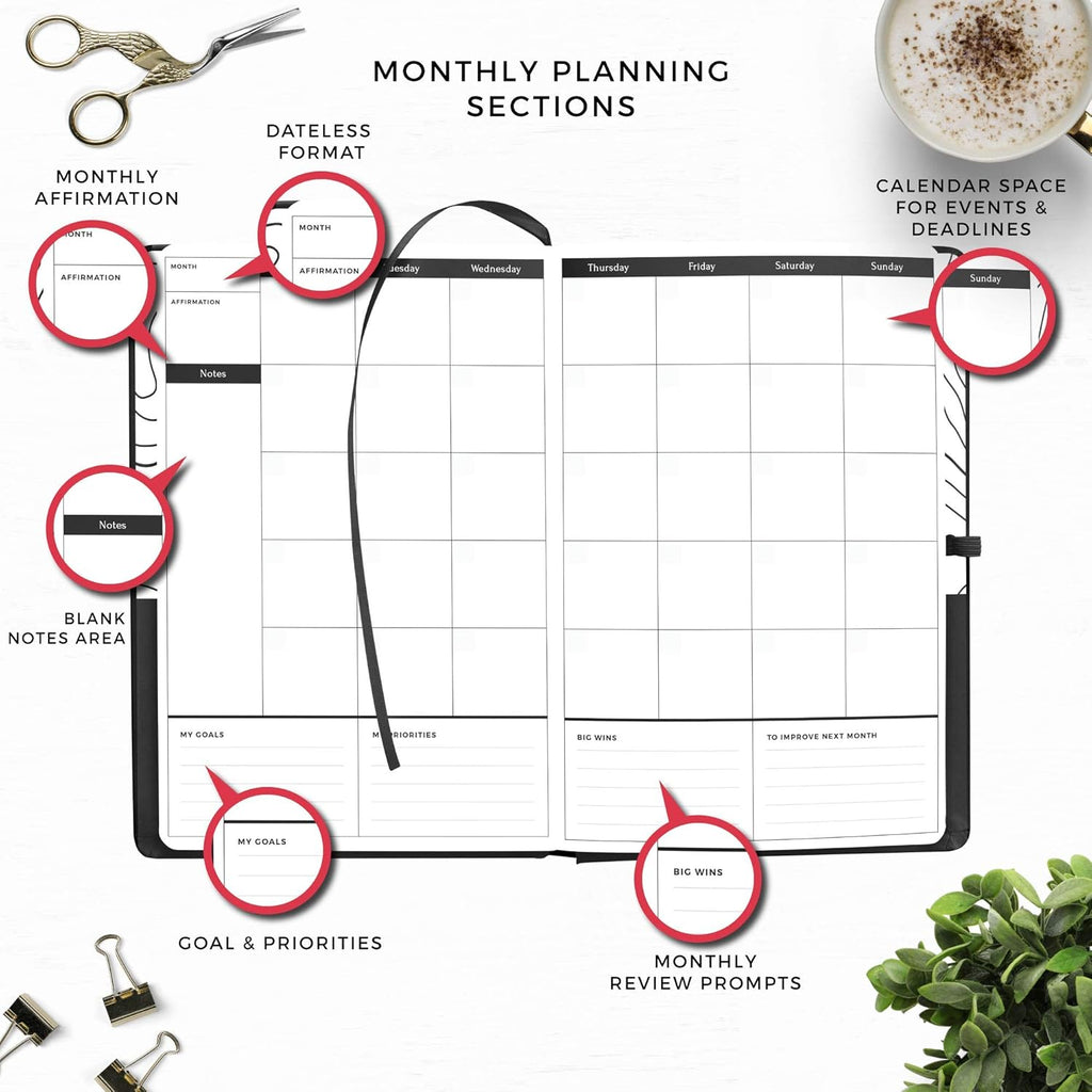 Academic Planner - Daily, Weekly, and Monthly Scheduling - 8.3 x 5.8 Inches - Undated Student Planner for Maximizing Focus and Productivity - 2020-2021 Reference Calendars (Black)