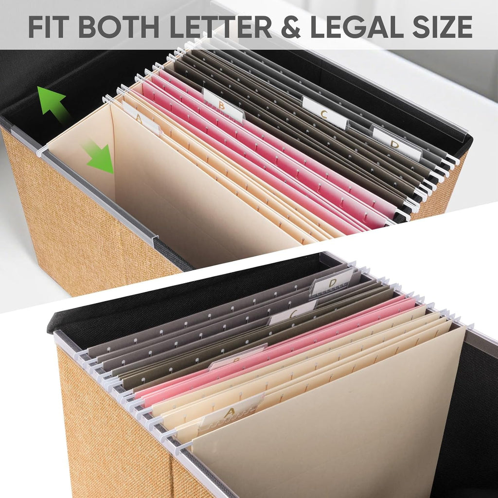 BALEINE File Organizer Box with Lid, Collapsible File Folder Organizer with Plastic Slide, Hanging File Folder Box for Office Document Storage (1 Pack, Orange)