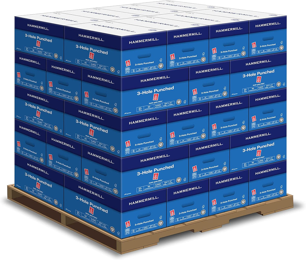 Hammermill Printer Paper, 20 lb Copy Paper, 3 Hole - 1 Pallet, 40 Cases (200,000 Sheets) - 92 Bright, Made in the USA, 162032P