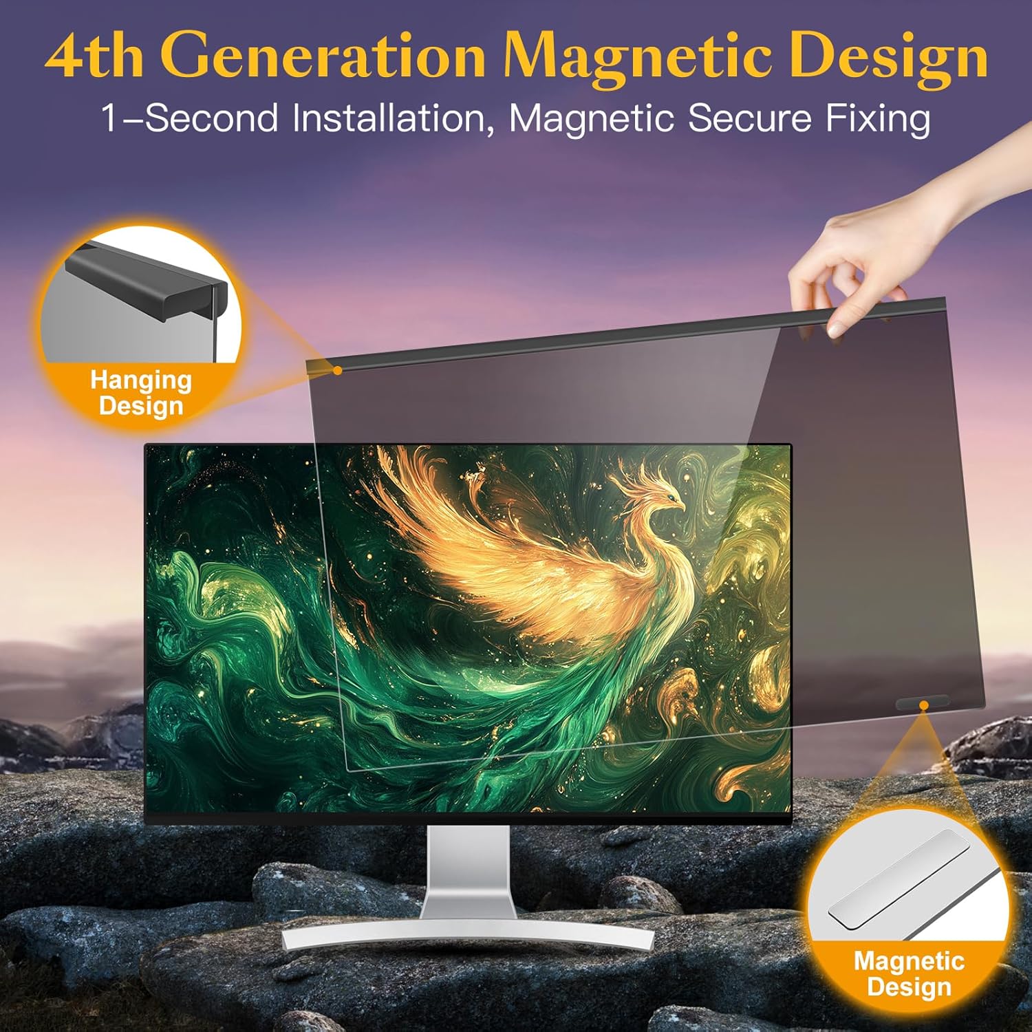 Magnetic 32 inch Computer Privacy Screen Filter for 16:9 Widescreen Monitor Desktop PC, 32in Hanging Removable Anti Glare Blue Light Eye Protection Shield, Anti Spy Screen Protector Panel