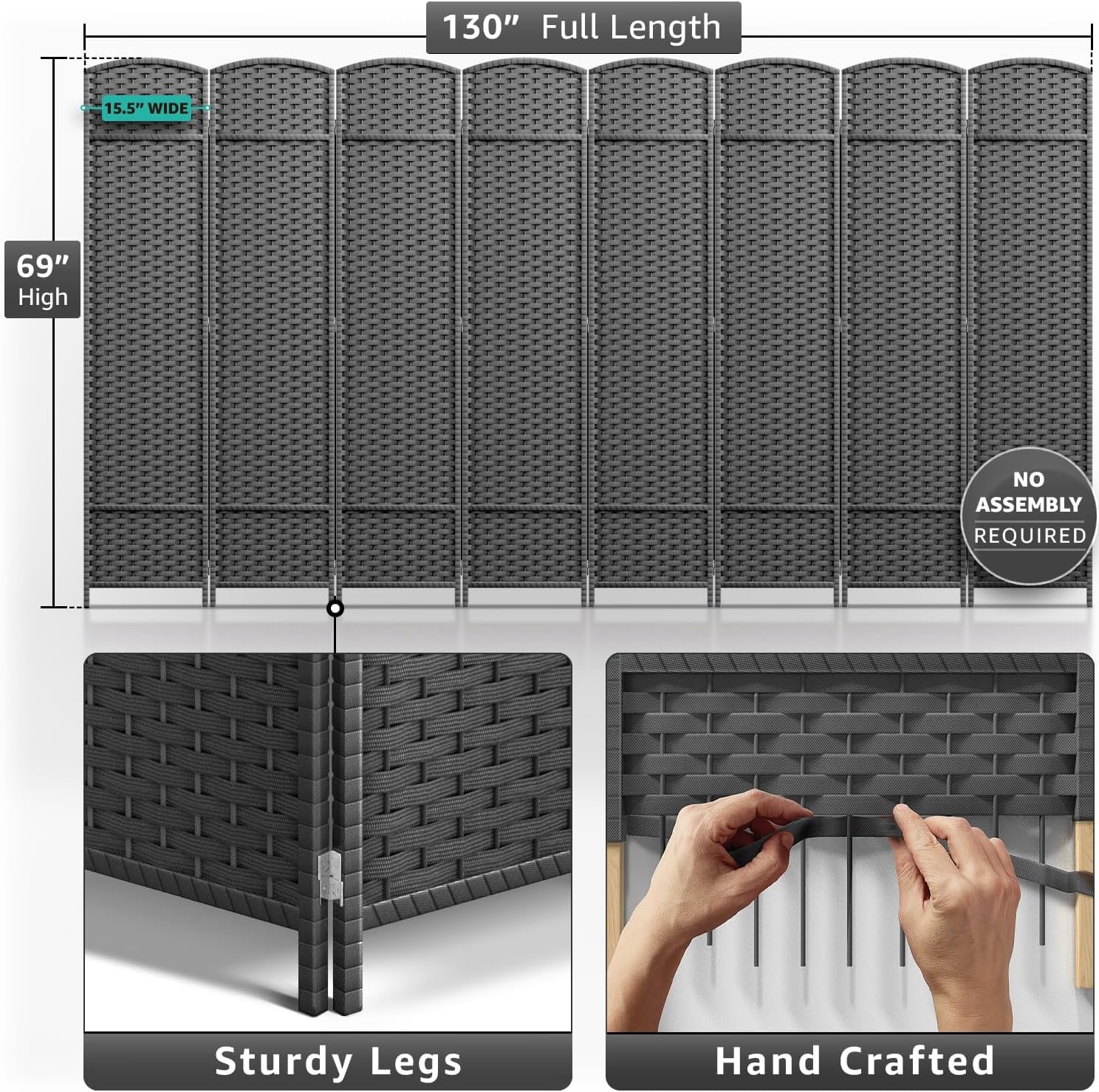 Sorbus 8 Panel Room Divider 6 ft. Tall - Privacy Screen, Extra Wide Double Hinged Panels, Mesh Hand-Woven Design, Partition Room Dividers and Folding Privacy Screens, Wall Divider for Room Separation