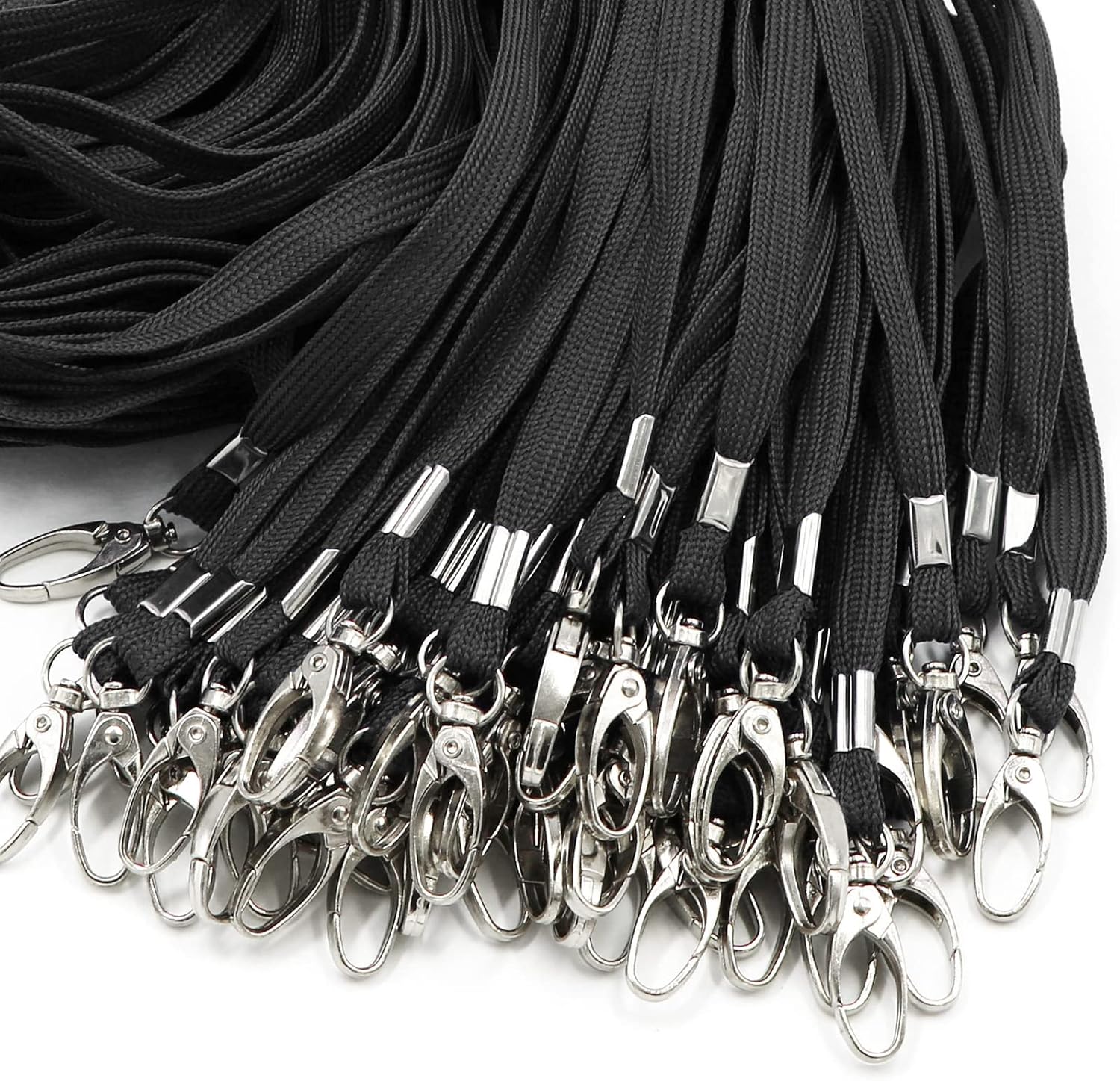 100 Pack Lanyards Bulk Black Lanyard for Office Id Badges Flat Lanyard with Badge Clip Swivel Hook (100 Pack, Black)