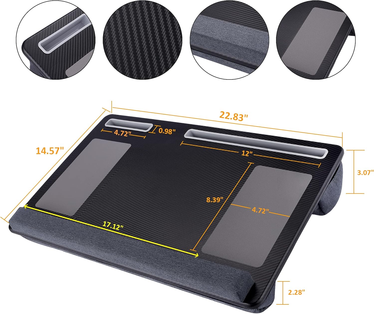 Extra Large Lap Laptop Desk- Home Office Portable LapDesk with Mouse Pad & Wrist Rest for Notebook/MacBook/Tablet, Sofa Bed Working, Writing, Drawing (Carbon Black, Fit Up to 17-inch Laptops)