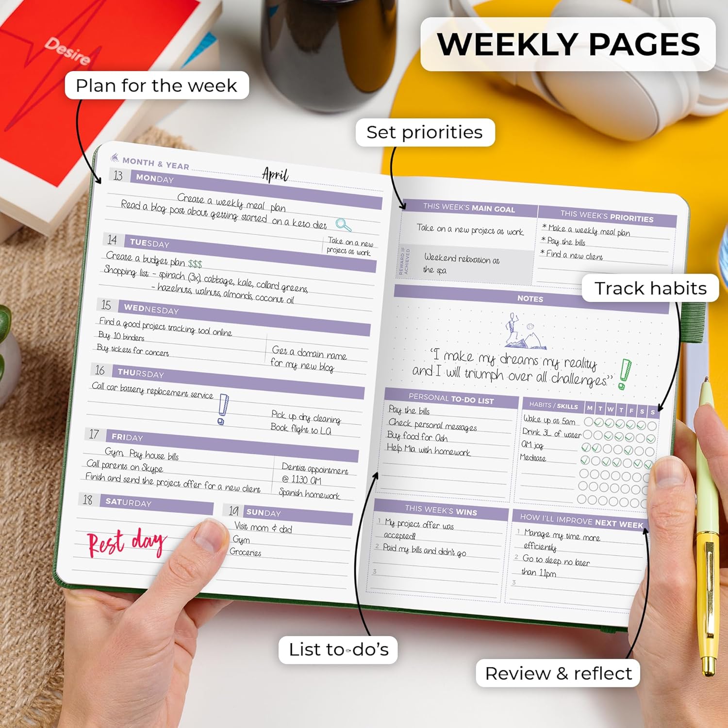 Clever Fox Planner 2nd Edition – Colorful Weekly & Monthly Goal Planner, Time Management & Productivity Organizer, Undated, A5 (Forest Green)