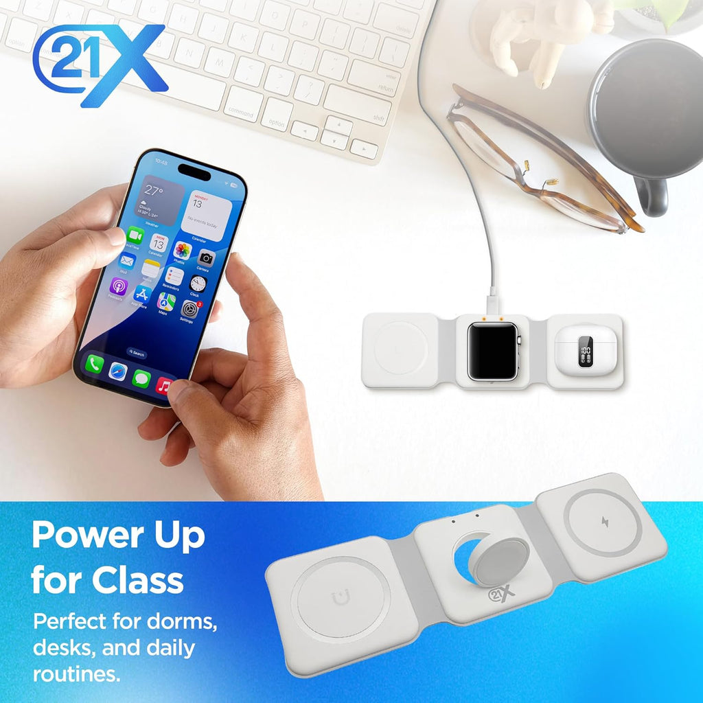 3-in-1 Foldable Magnetic Wireless Fast Charger – Travel Charging Pad Compatible with iPhone 12–16 Series, Samsung Galaxy Series, Huawei, Apple Watch, AirPods & Other Qi-Enabled Devices