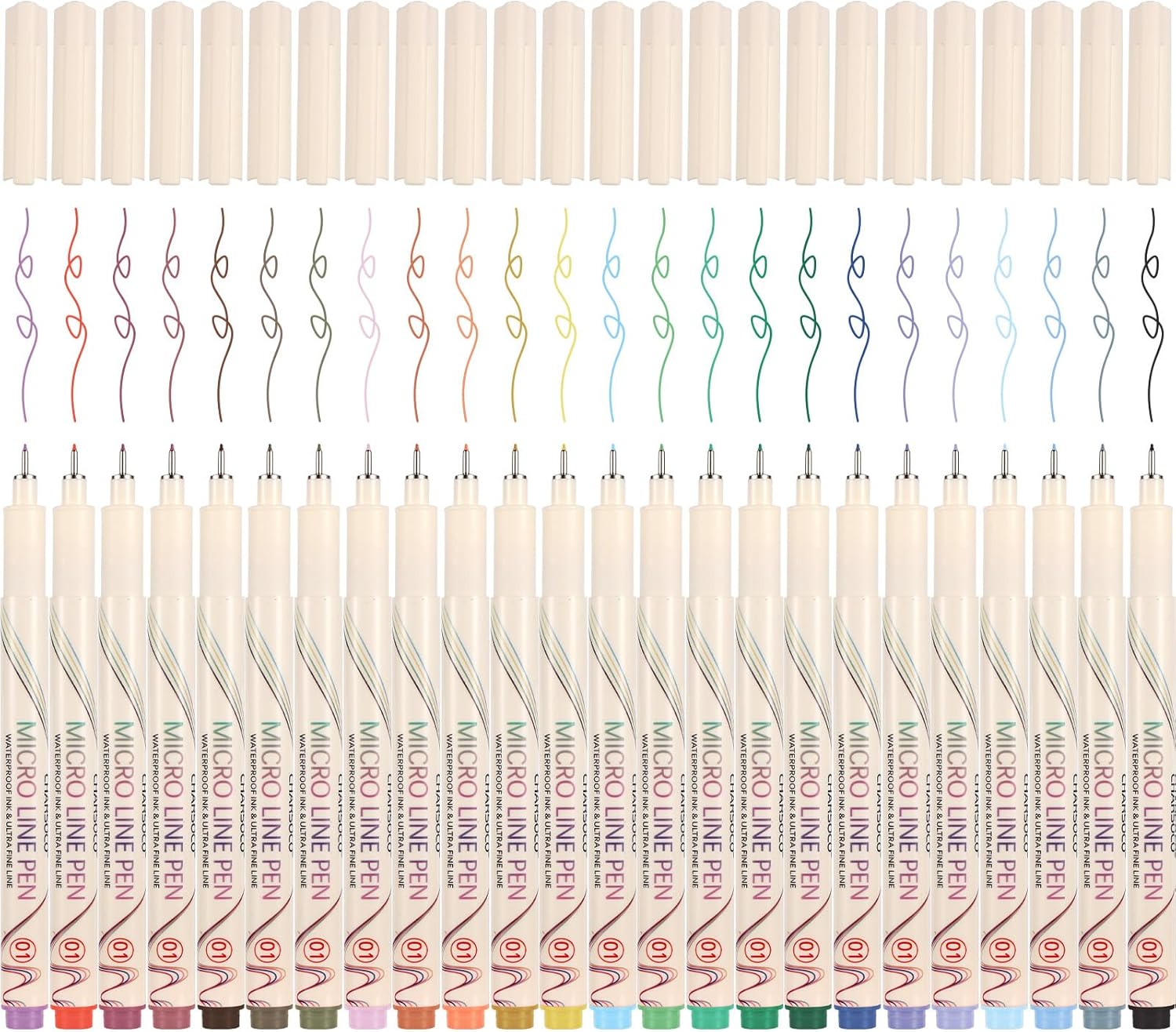 01 Micro Fine Point Pen Set - 24 Waterproof Archival Ink Colors, 0.25mm Fineliner Pens for Art Illustrations, Sketching, Anime, Manga, Technical Drawings & Scrapbooking