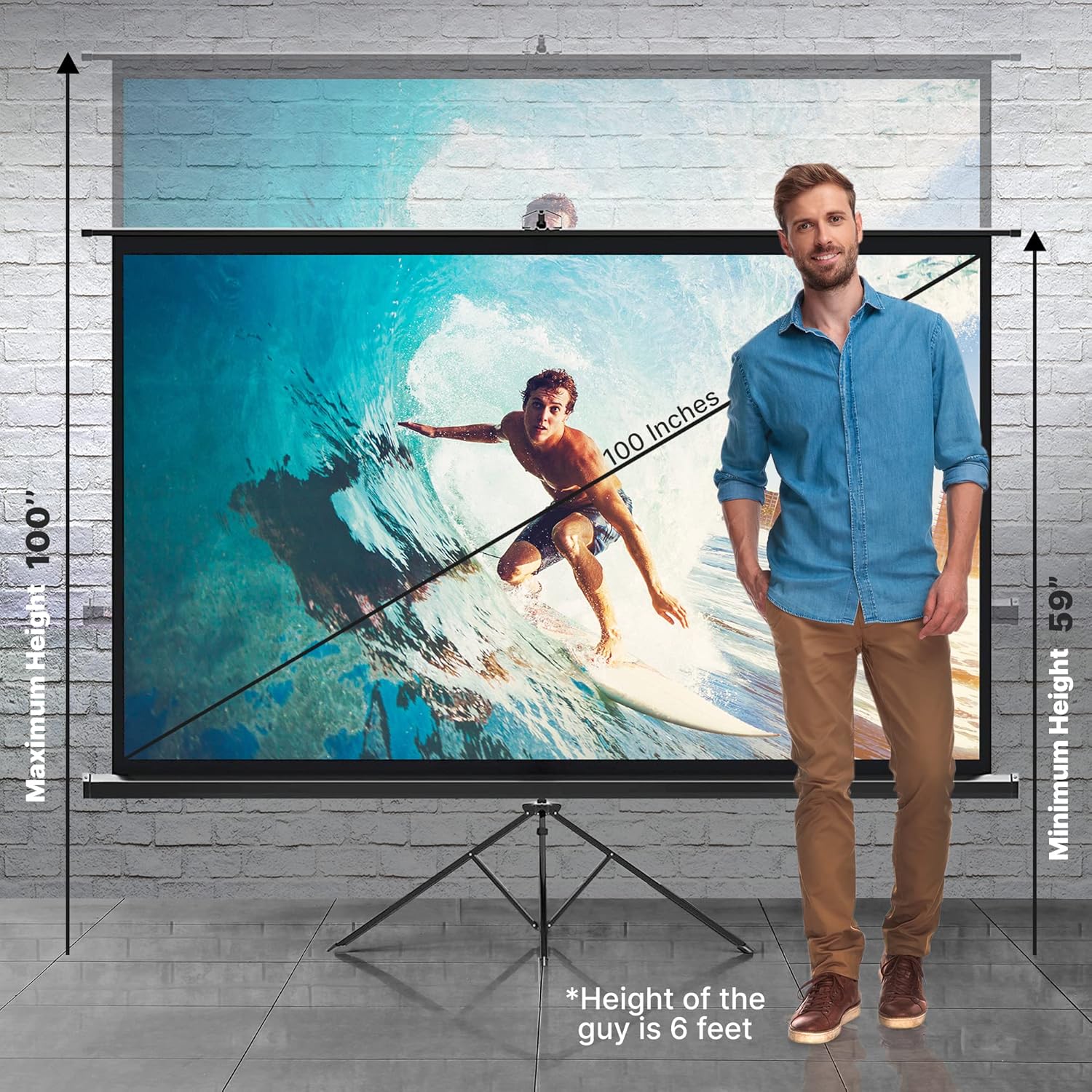 Pyle Projector Screen with Stand - 100-Inch Floor Standing Portable Fold-Out Rollup Matte for Projection, Includes Tripod, Great for Indoor/Outdoor Presentation, Quick Assembly