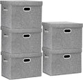 TYEERS Large Storage Bins with Lids, Collapsible, Washable, Fabric Storage Boxes for Organizing, 17.3x11.8x11.4 inches, 5 Pack, Gray