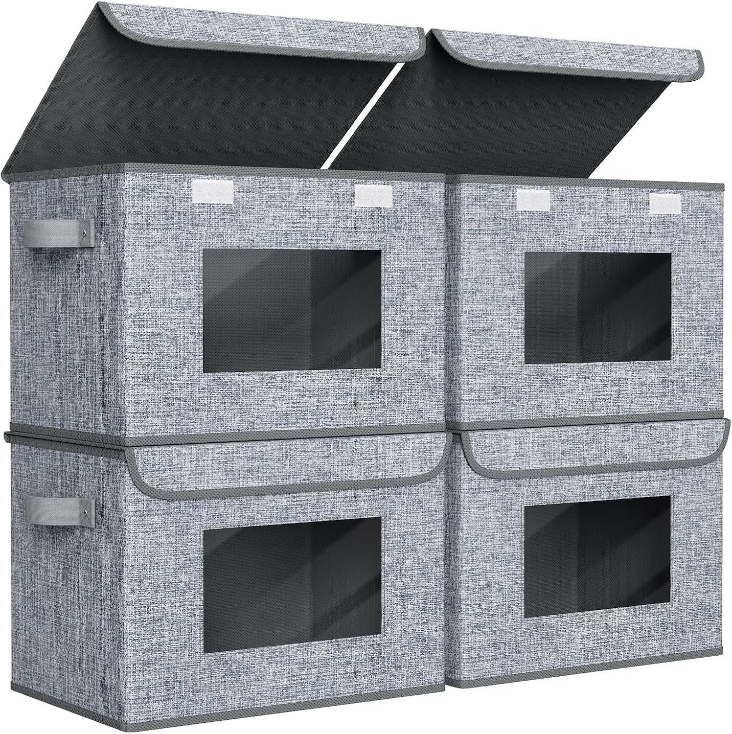 Univivi Fabric Foldable Storage Boxes [4-Pack] Large Collapsible Stackable Storage Bins with Lids, Closet Organizers and Storage Cube Basket for Home, Office, Bedroom (Grey, 17'' x 12'' x 12")