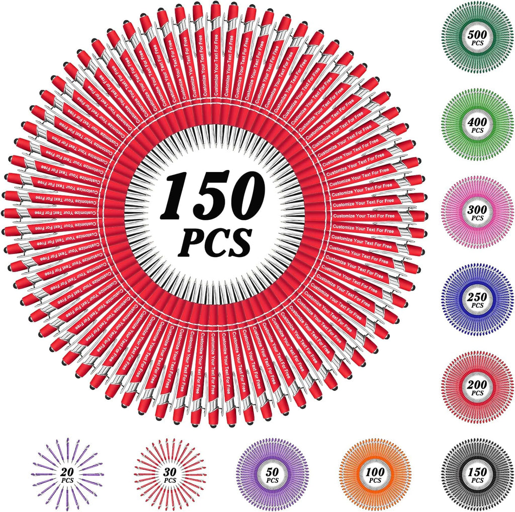 Max 500 Pcs Personalized Pens Bulk, Custom Pens with Free Engraving, Customized Stylus Tip Ballpoint Pen with Your Name Massage Text for School Office Business Graduation Anniversaries-150 Packs