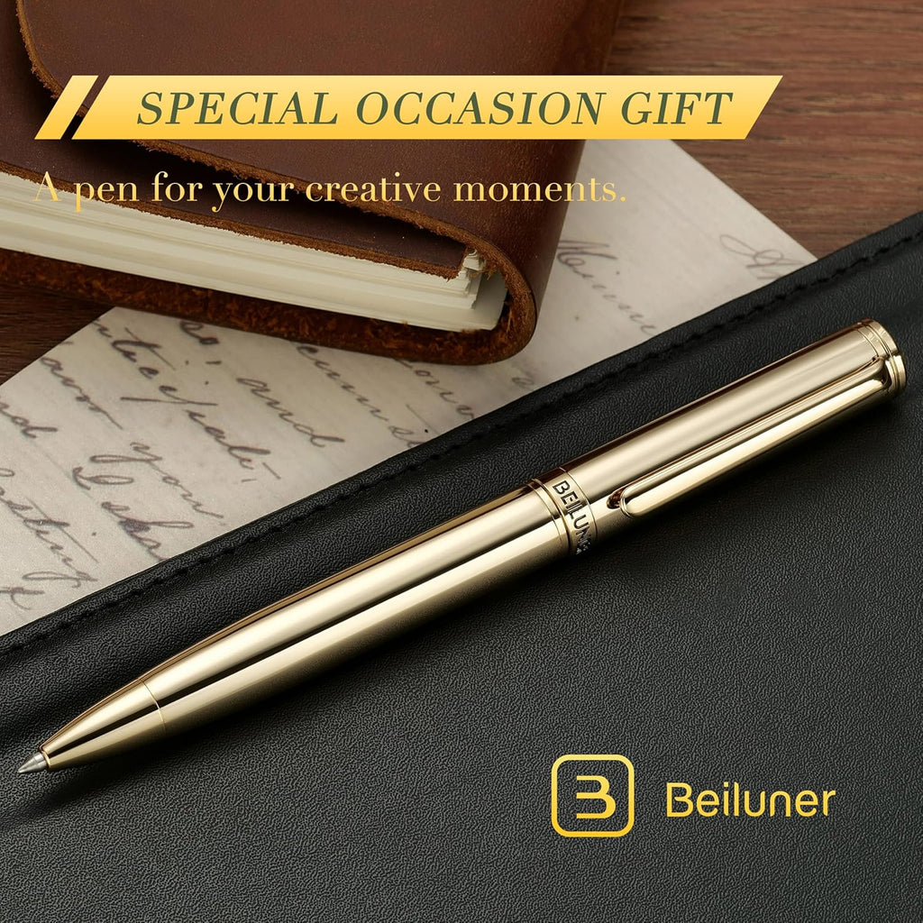 BEILUNER Gold Gel Pen, Stunning Luxury Pens with 24K Gold Plating, Black Ink Refill, Executive Gift Set for Family & Friends, Writing, Fancy, Office, Retractable, Graduation Gifts, Nice Designer Pens