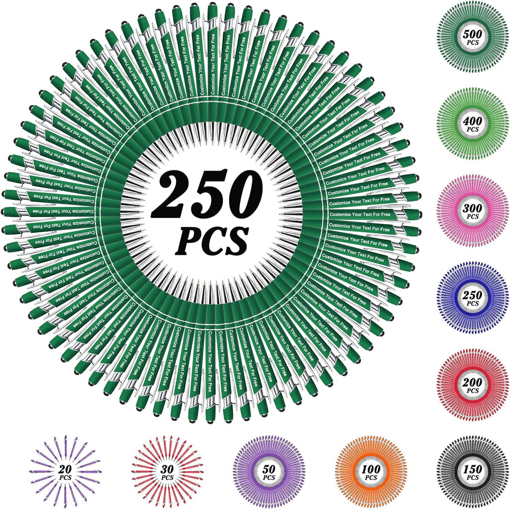 Max 500 Pcs Personalized Pens Bulk, Custom Pens with Free Engraving, Customized Stylus Tip Ballpoint Pen with Your Name Massage Text for School Office Business Graduation Anniversaries-250 Packs