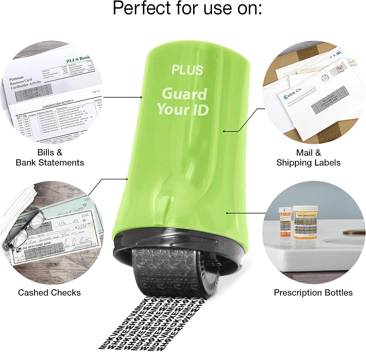 Guard Your ID Stamp Roller, Advanced Confidential Security Tool for Personal Document Guard and Data Safeguard, Regular 3-Pack, Green