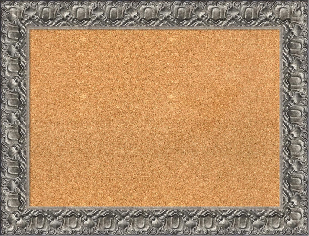 Amanti Art Natural Cork Board for Wall, 26x34 Vision Board with Silver Wood Frame, Medium Corkboard Office Decor for Home Organization, Traditional Corkboard Pinboard to display items for home