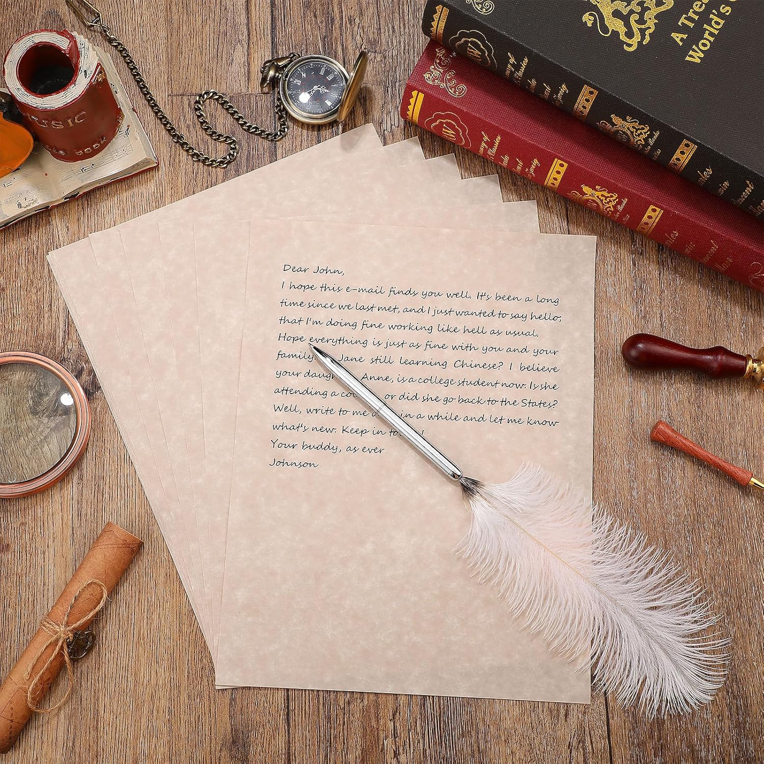 Epakh 150 Pcs Old Age Parchment Paper 8.5 x 11 Inch Standard Letter Vintage Colored Old Parchment Semblance Double Side Printing Paper (Dark Beige)