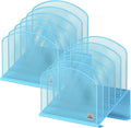 2Pack Inclined Desk File Organizer, 5-Section Vertical File Folder Holder Stand Metal Rack File Sorter for Office Classroom Desktop Organization,Blue