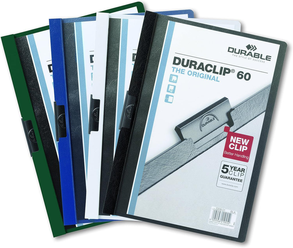 Durable Report Cover with DURACLIP Letter-Size 8.5" x 11" Inches - Holds Up to 60 Pages - Clear Cover and Dark Blue Border - Box of 25