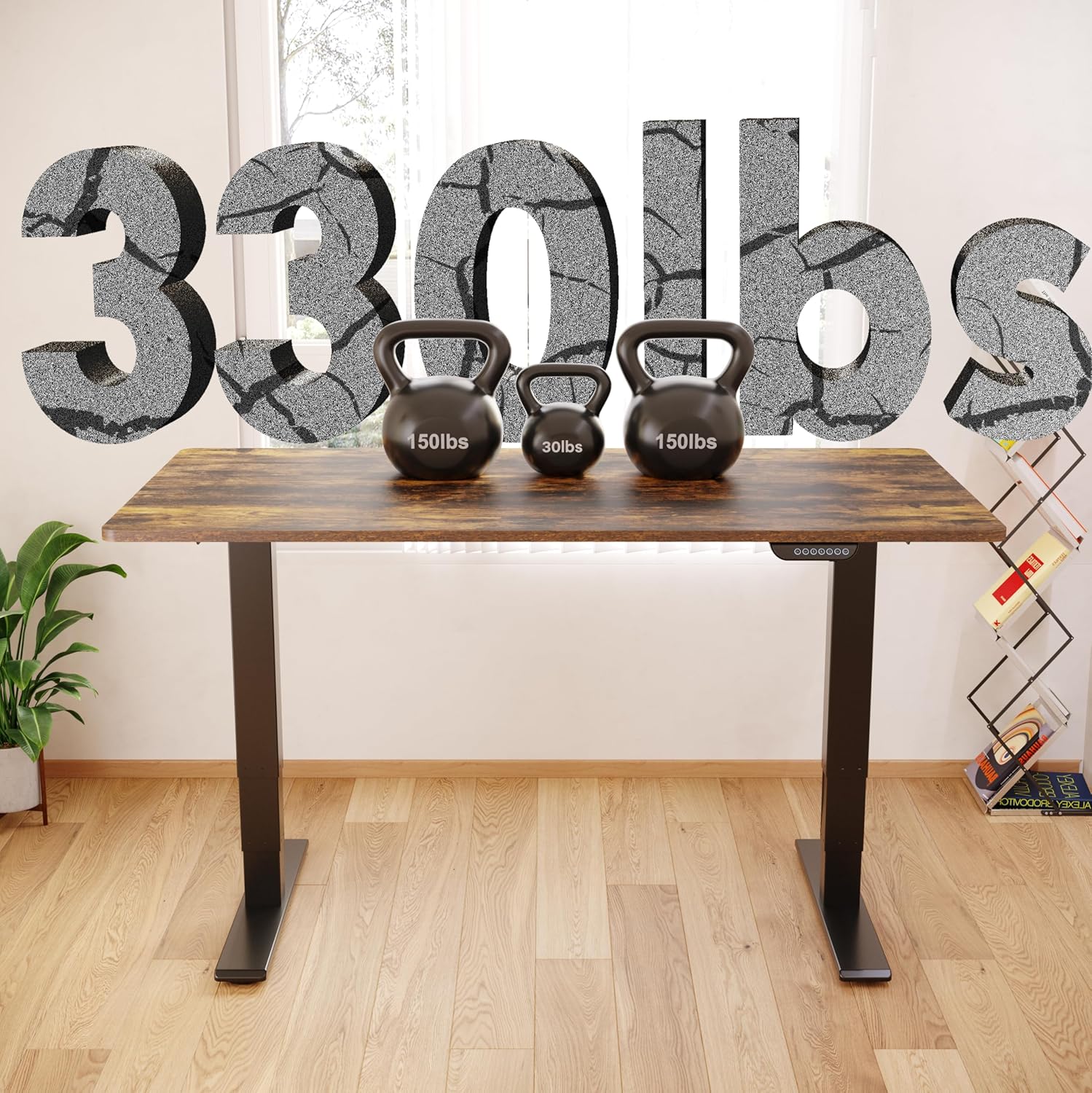 FLEXISPOT E6 MAX Dual Motor 3 Stages Standing Desk 48x30 Inch Whole-Piece Board Electric Height Adjustable Stand Up Desk 150KG Load Capacity(Black Frame + Special Walnut Desktop)