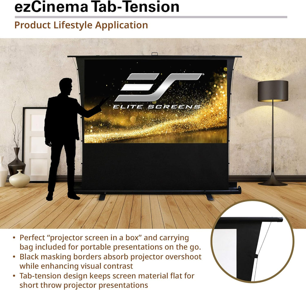 Elite Screens ezCinema Tab Tension, 100-Inch 4:3 Portable Manual Floor Pull Up Scissor Backed Projector Screen, Office School Front Projection +Carry Bag, US Based Company 2-Year Warranty - FT100XWV