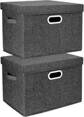 TYEERS Large Storage Bins with Lids, Collapsible, Washable, Fabric Storage Boxes for Organizing, 17.3x11.8x11.4 inches, 2 Pack, Black