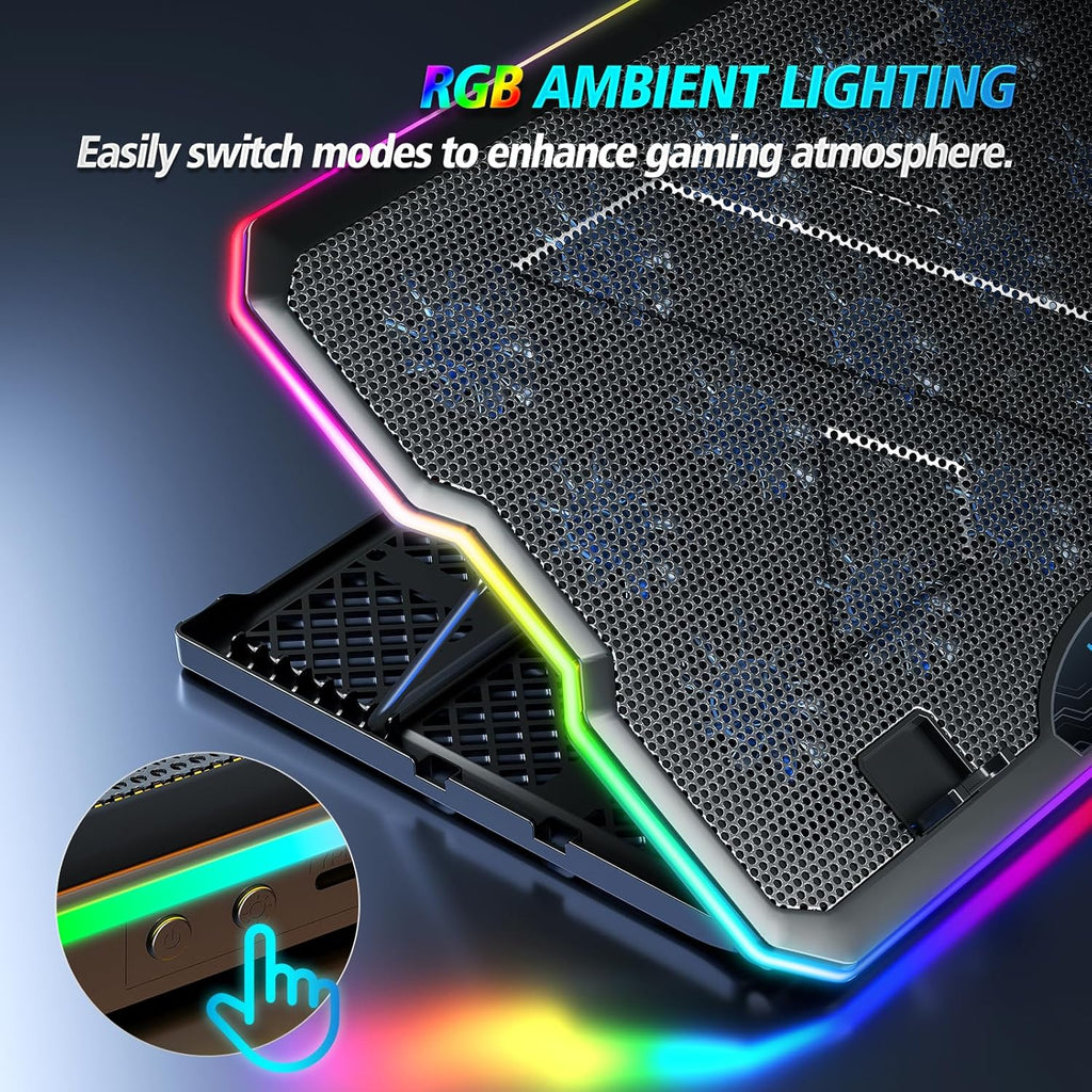 Gaming Laptop Cooling Pad, Laptop Cooler with 15 Quiet Fans for 12-17.3 Inch Notebook, Slim Portable Laptop Cooling Stand with 7 Height Adjustable, 2 USB Ports, Phone Stand