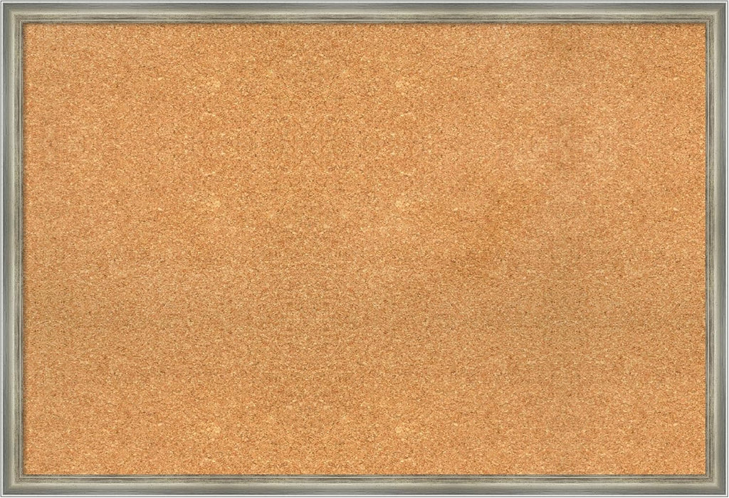 Amanti Art Natural Cork Board for Wall, 26x38 Vision Board with Silver Wood Frame, Large Corkboard Office Decor for Home Organization, Casual Corkboard Pinboard to display items for home organization