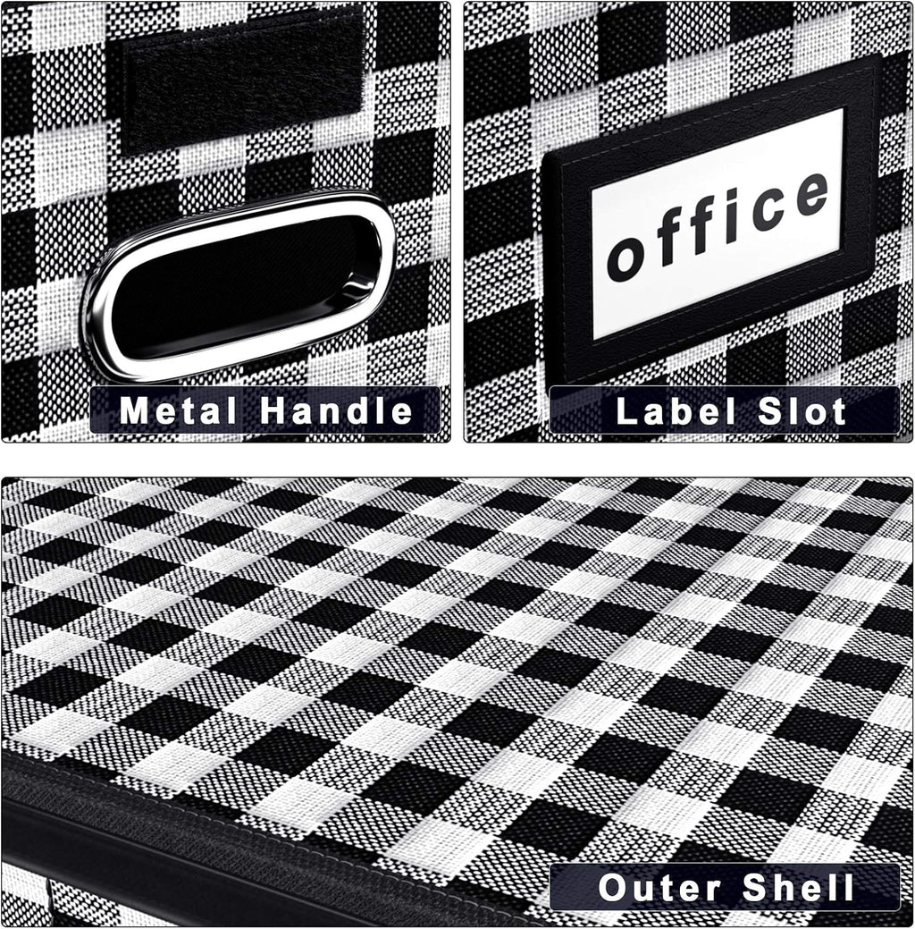 Huolewa Decorative Collapsible File Storage Organizer Boxes with Lids, Hanging Filing & Storage Boxes for Office/Decor/Home, Filing System for File and Folders Storag - (Black & White Lattice)