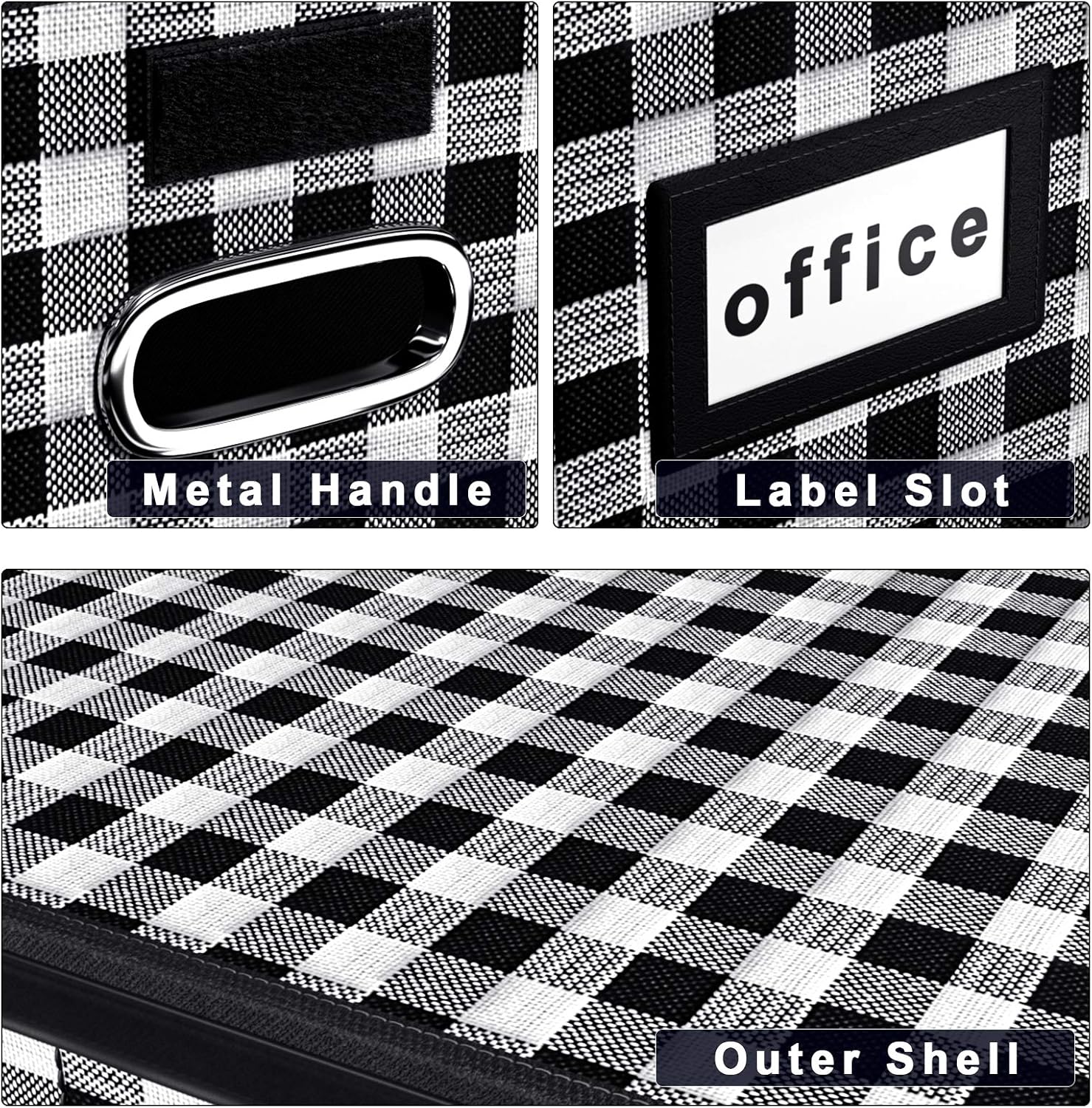 Huolewa Decorative Collapsible File Storage Organizer Boxes with Lids, Hanging Filing & Storage Boxes for Office/Decor/Home, Filing System for File and Folders Storag - (Black & White Lattice)
