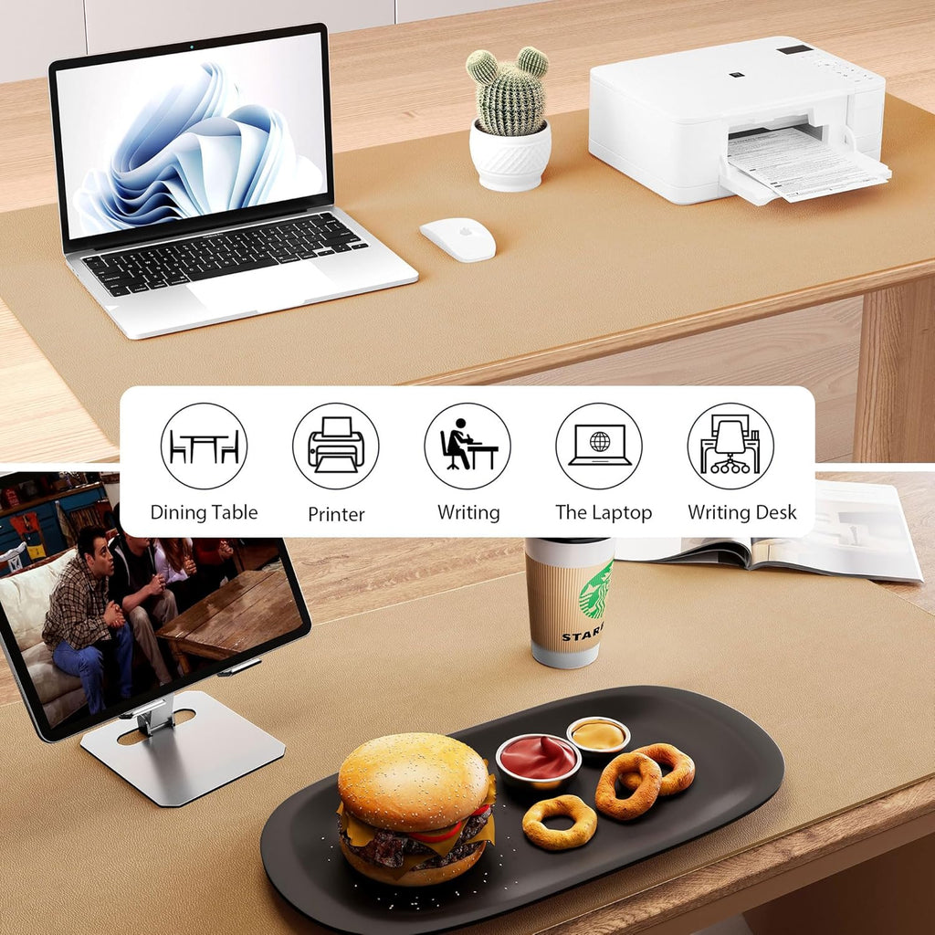 Aothia Dual-Sided Desk Mat - Leather & Cork Desk Protector, Large Mouse Pad & Writing Pad for Office/Home, Waterproof, Apricot (35.4" x 15.7")