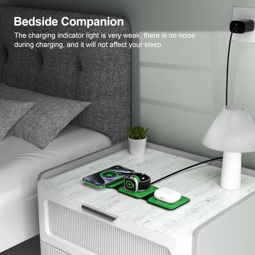 UCOMX 3 in 1 Charging Station for Multple Devices,Foldable 3 in 1 Wireless Charger for Travel,Nano Wireless Charging Station for iPhone16 15 14 13 12 Pro Max/Watch 10 9 8 7 6 5 4 3 Ultra/AirPod Pro