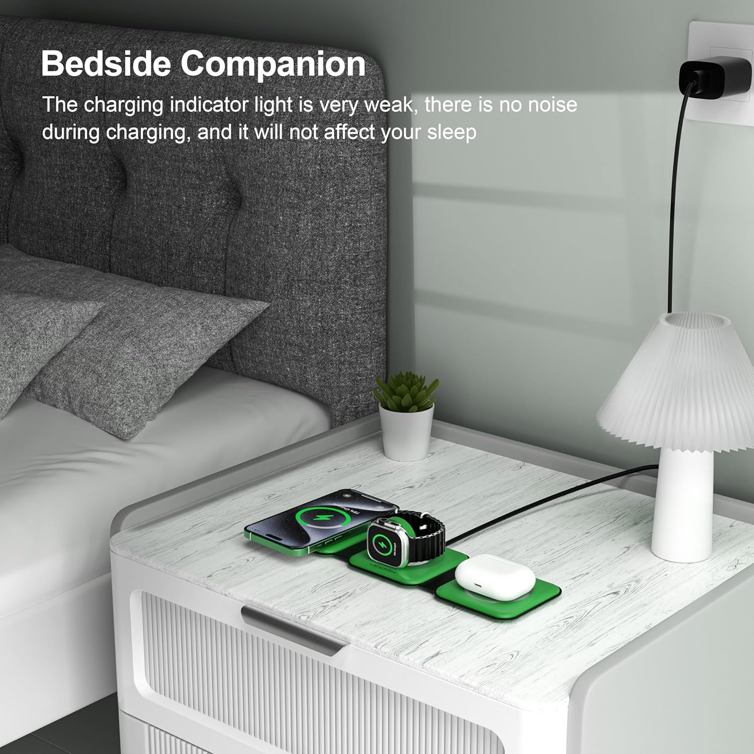 UCOMX 3 in 1 Charging Station for Multple Devices,Foldable 3 in 1 Wireless Charger for Travel,Nano Wireless Charging Station for iPhone16 15 14 13 12 Pro Max/Watch 10 9 8 7 6 5 4 3 Ultra/AirPod Pro