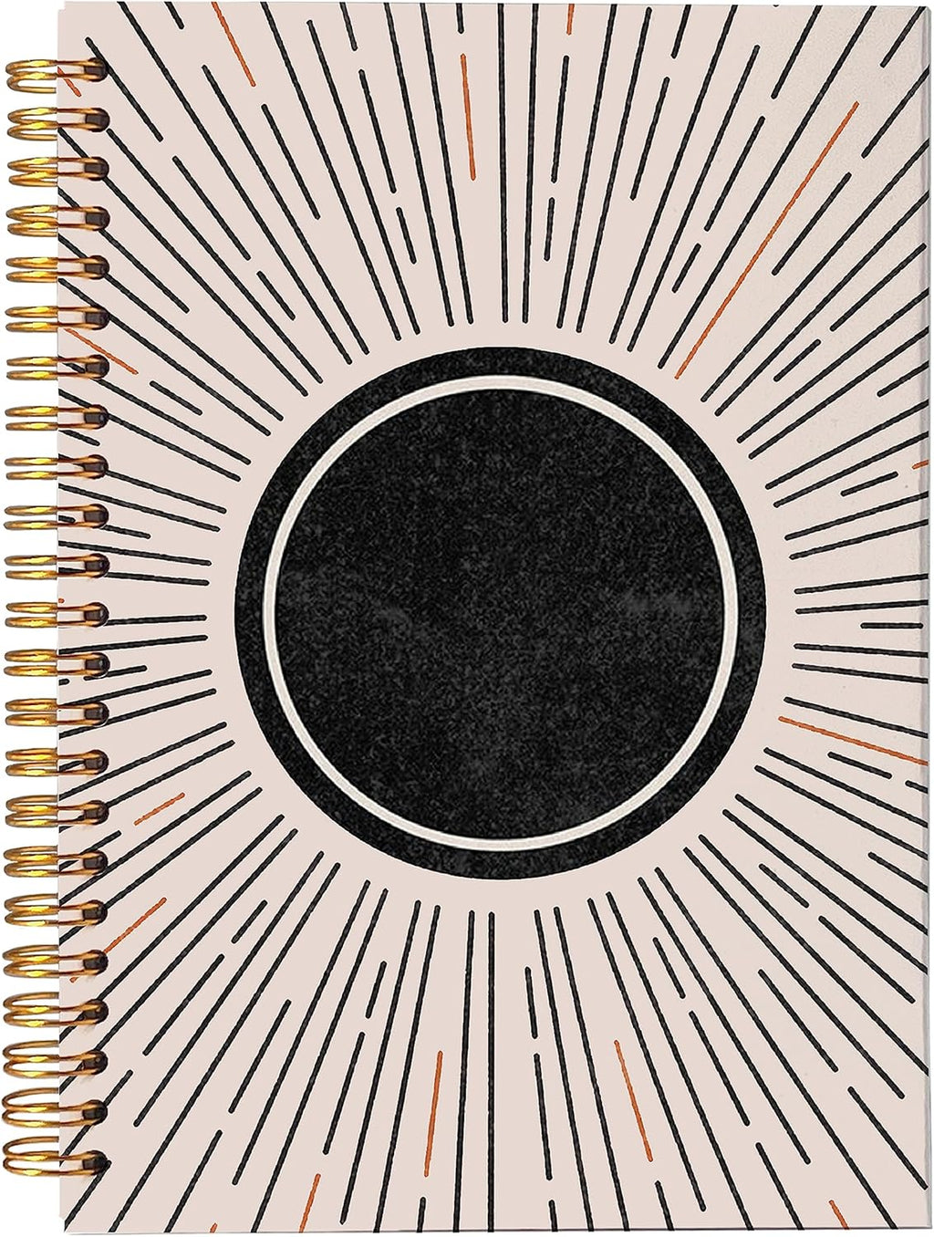 VNWEK Abstract Boho Black Sun Sunshine Sunray Sunburst Spiral Notebook Journal 5.5 x 8.3 inches,Boho Lined Hardcover Spiral Notebook,Boho Gifts for Women Teen Girls Teens