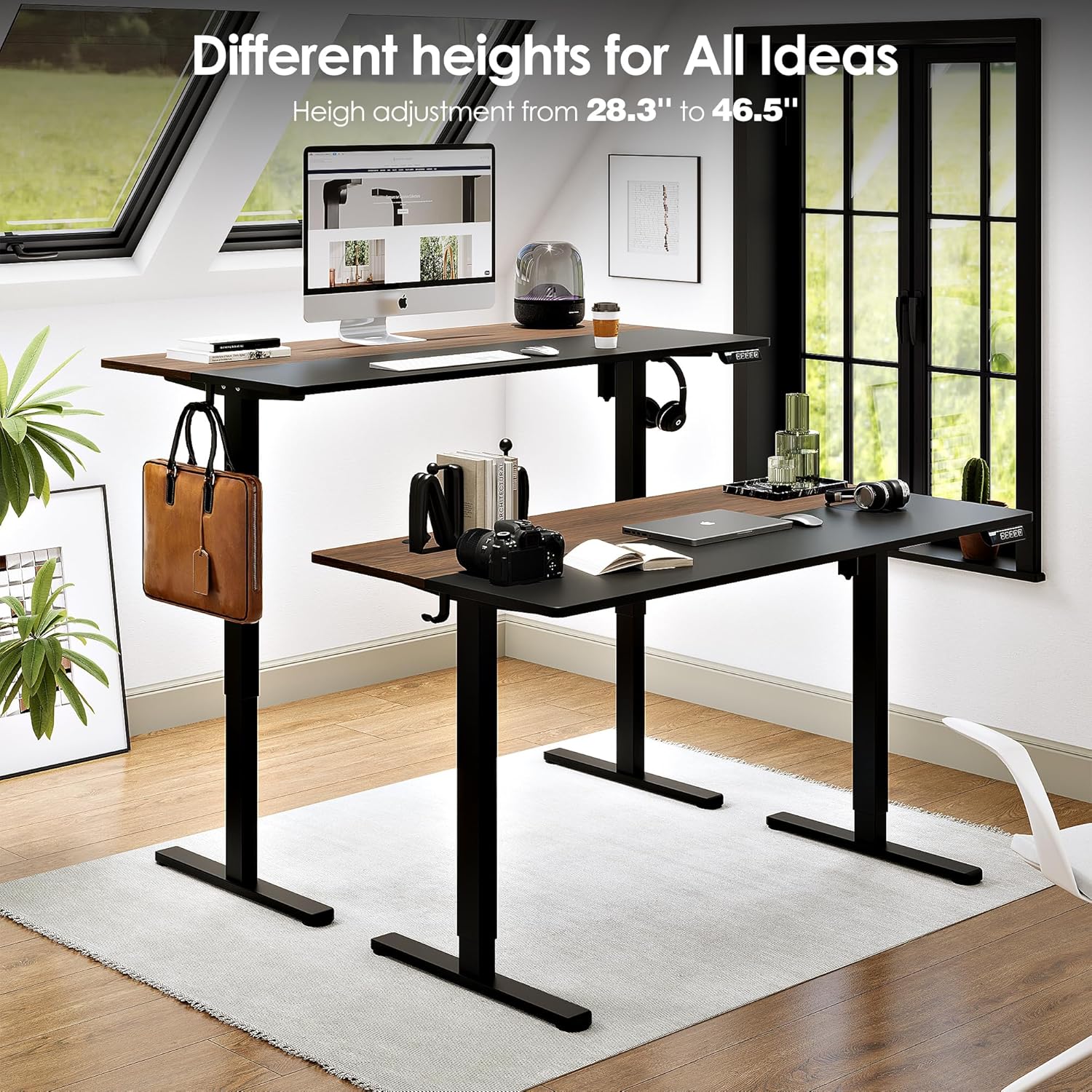 Monomi Electric Height Adjustable Standing Desk, 48x24 Inches, Ergonomic Home Office Sit/Stand Up Desk (Black Steel Frame/Black Top)