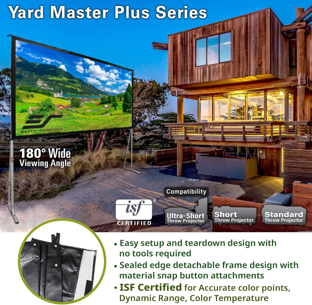 Elite Screens Yard Master Plus, 180-INCH 16:9 Height Setting Adjustable Portable Projector Screen, 4K HD Outdoor Indoor Movie Theater Front Projection, US Based Company 2-YEAR WARRANTY, OMS180H2PLUS