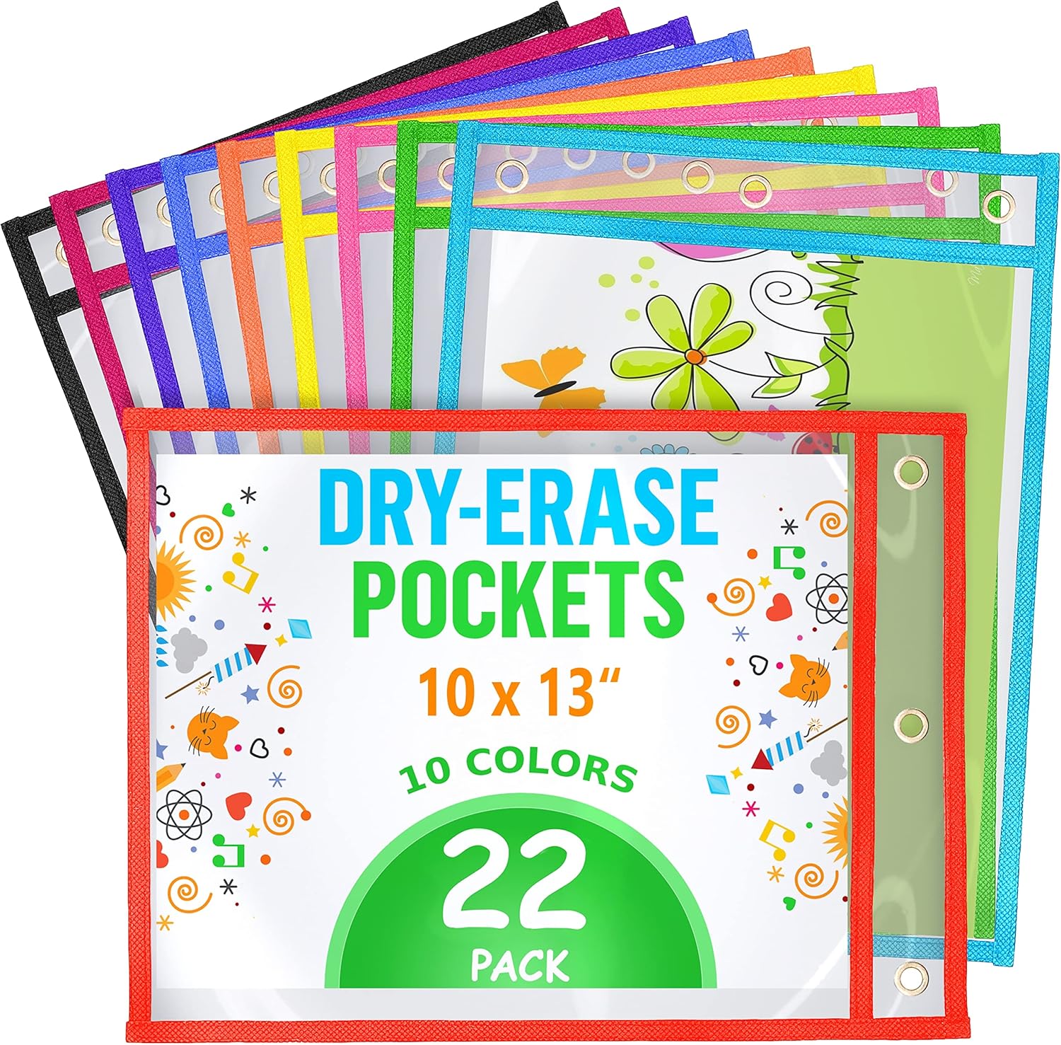 22 Dry Erase Pockets Reusable Sleeves 10x13 - Dry Erase Pocket Sleeves Dry-Erase Sleeve Classroom Pack Dry-Erase Sheet Protectors Pouches Write and Wipe Pockets Erasable Pocket Sleeves for Classroom